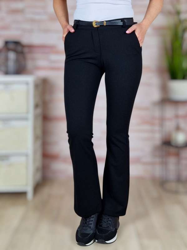 Bővülő (trapéz) szárú, öves, fekete nadrág S-XL-ig