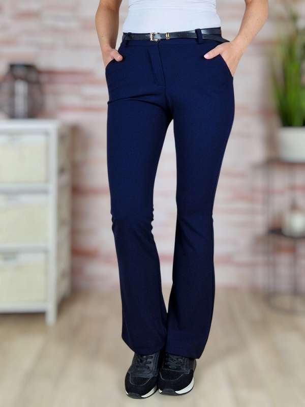 Bővülő (trapéz) szárú, öves, sötétkék nadrág S-XL-ig