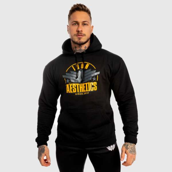 Fitness cipzár nélküli pulóver Iron Aesthetics Force, fekete