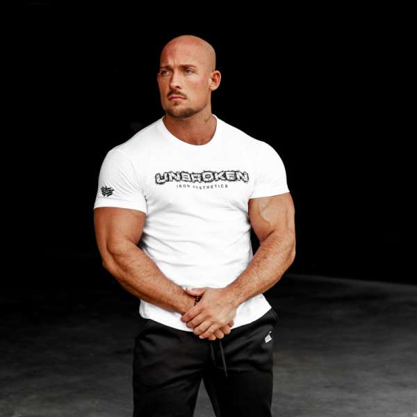 Férfi fitness póló Iron Aesthetics Unbroken, fehér
