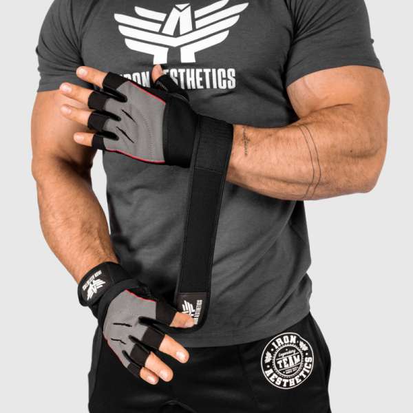 Edzőkesztyű Iron Aesthetics Leather Beast, szürke
