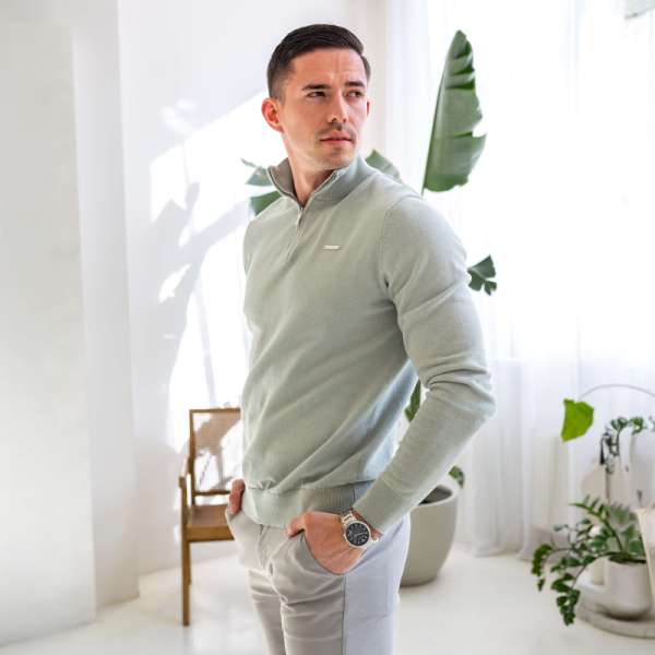 Kötött pulóver cipzárral Iron Aesthetics Tomas, sage zöld