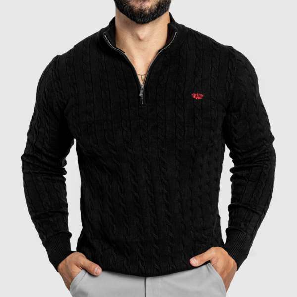 Férfi kötött pulóver Iron Aesthetics Cable Knit, fekete