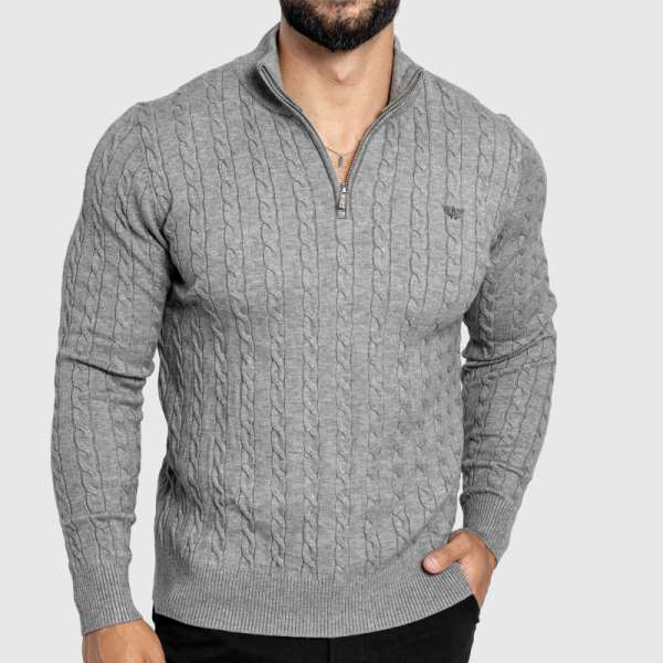 Férfi kötött pulóver Iron Aesthetics Cable Knit, szürke