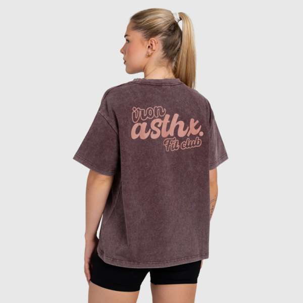 Női oversized póló Iron Aesthetics Fit club, washed  burgundy