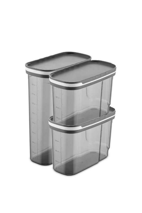 Műanyag tárolódoboz szett, 3 db-os, szürke - PARTY - Butopêa