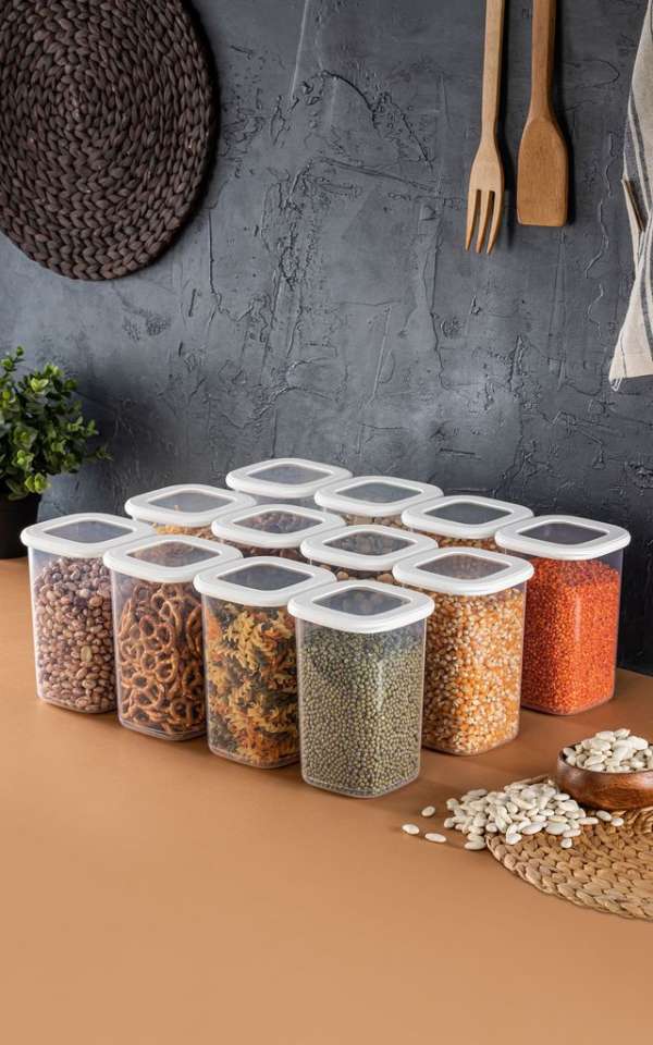 Műanyag tárolódoboz szett, 12 db-os, fehér - EPICIER - Butopêa