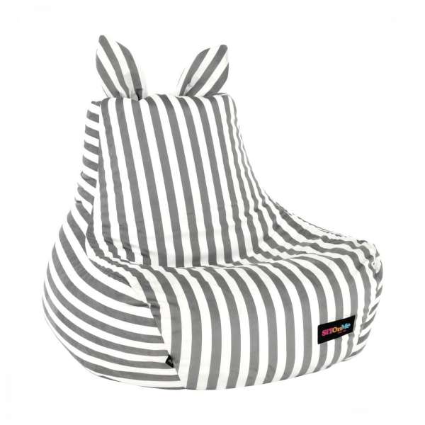 Csíkos nyuszifüles babzsákfotel, szürke-fehér - ZOO - Butopêa