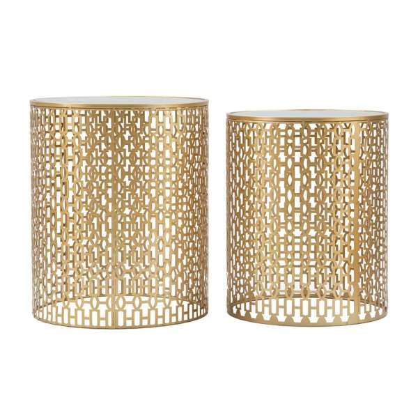 Art déco stílusú kerek üveg lerakóasztal szett, arany - CAGE D'OR - Butopêa