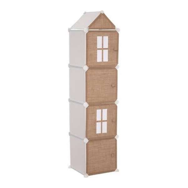 Házikós szekrény juta-műanyag, 4 részes, barna fehér - MAISONNETTE - Butopêa
