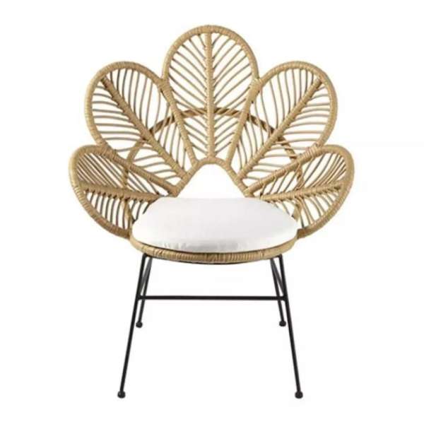 Fotel, rattan - poliészter, bézs - fehér, fekete fém lábakkal - HANOI - Butopêa