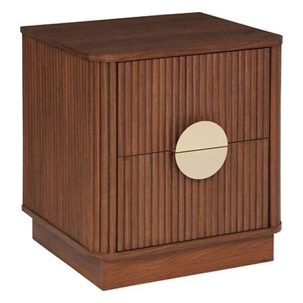 Éjjeliszekrény, fiókokkal, fa - fém, barna - arany - JAPANDI - Butopêa