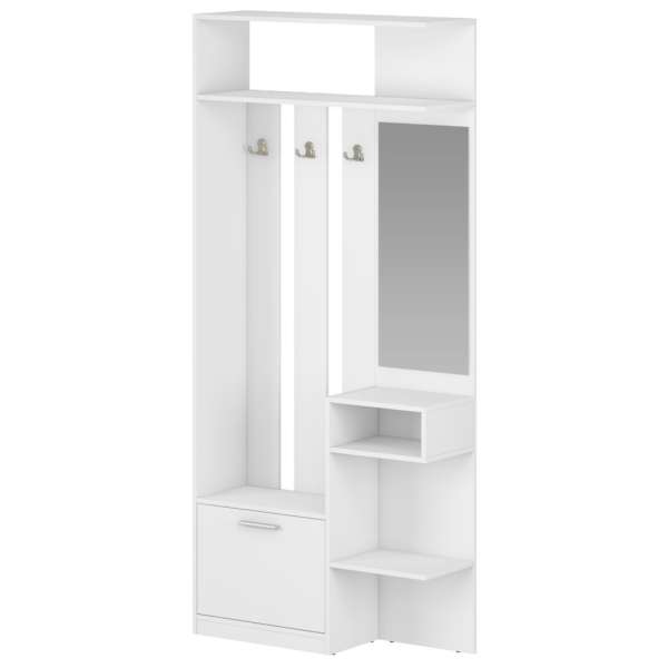 Előszoba szekrény tükörrel és fogassal 92x205x30 cm fehér - JULIETTE - Butopêa
