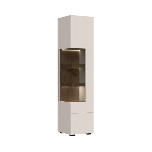 Egyajtós matt vitrines szekrény, kasmír színű, 200 cm - AMANDA - Butopêa
