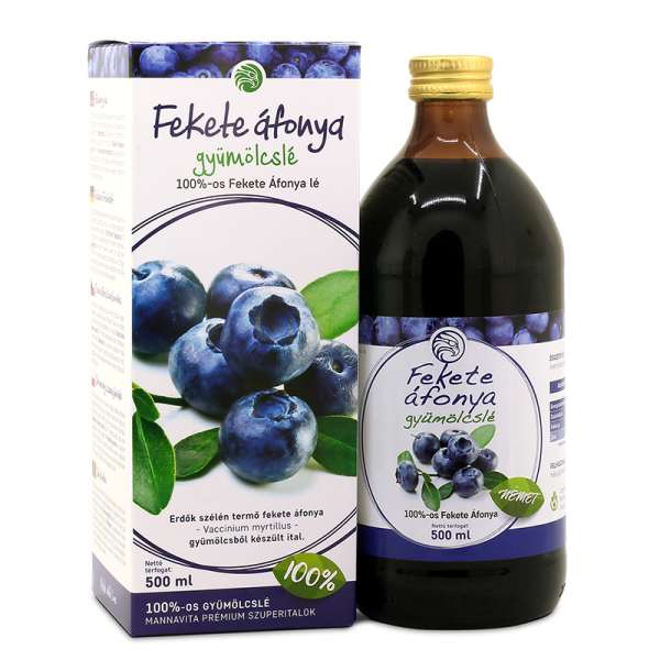Mannavita Fekete áfonya lé 100%-os, 500 ml (5+1 ajándék)