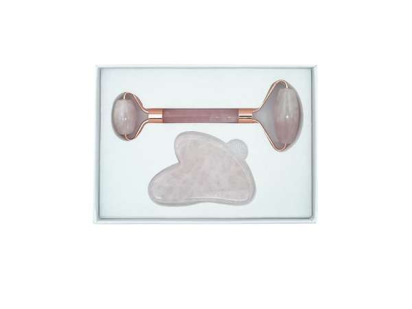 Rózsakvarc arcmasszírozó roller és Gua Sha szett