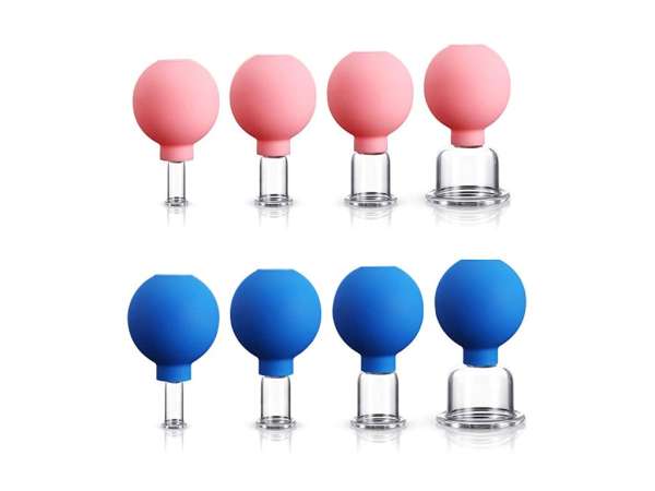 Üveg masszázsköpölyök arcra és testre, 4 darabos szett Szín: rózsaszín