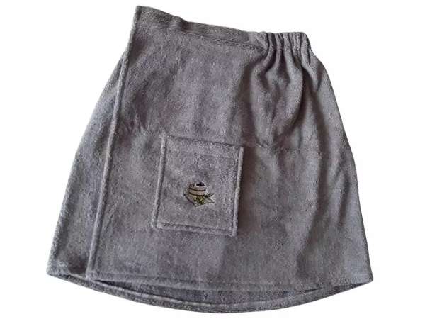 . Férfi szaunakilt hímzéssel, pamut, szürke