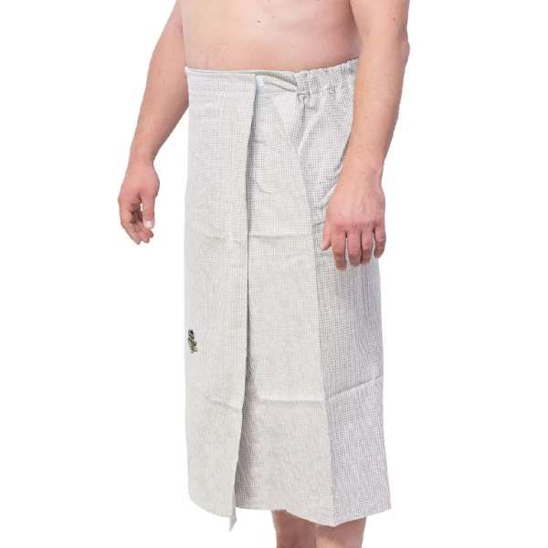 . Férfi szaunakilt hímzéssel, len-pamut, természetes