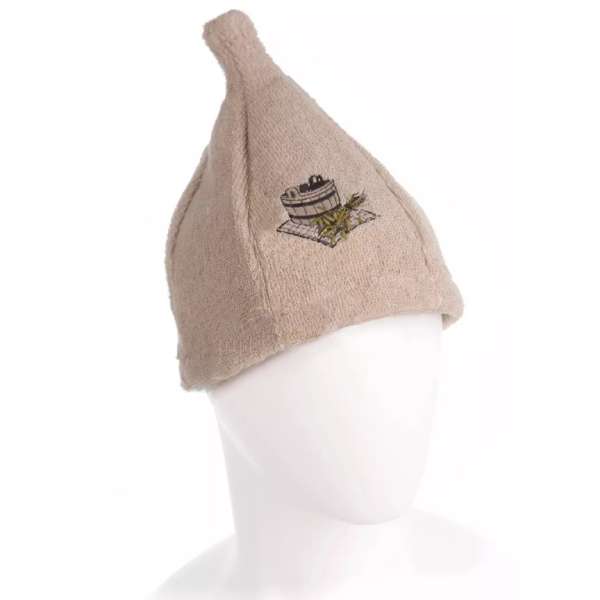 . Szaunasapka hímzéssel, len-pamut, természetes