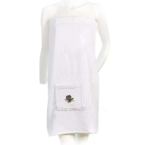 . Női szaunakilt hímzéssel, pamut, fehér