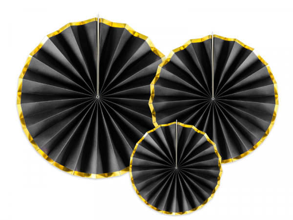 PartyDeco Rozetták - fekete, arany szegéllyel 3 db