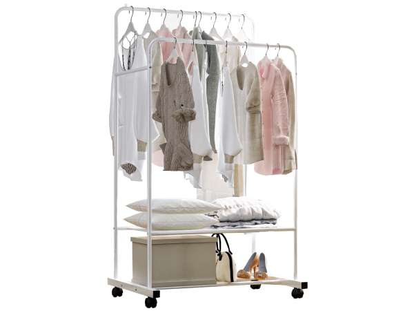 TEM-Rainer kétsoros gurulós ruhaállvány polcokkal