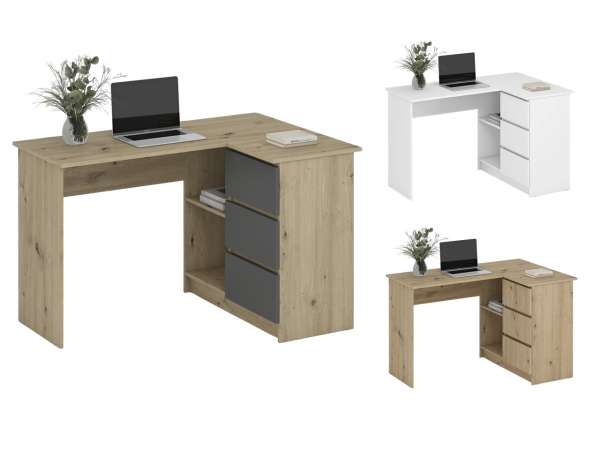 HAL-Bega modern sarok íróasztal 3 fiókkal és polcokkal