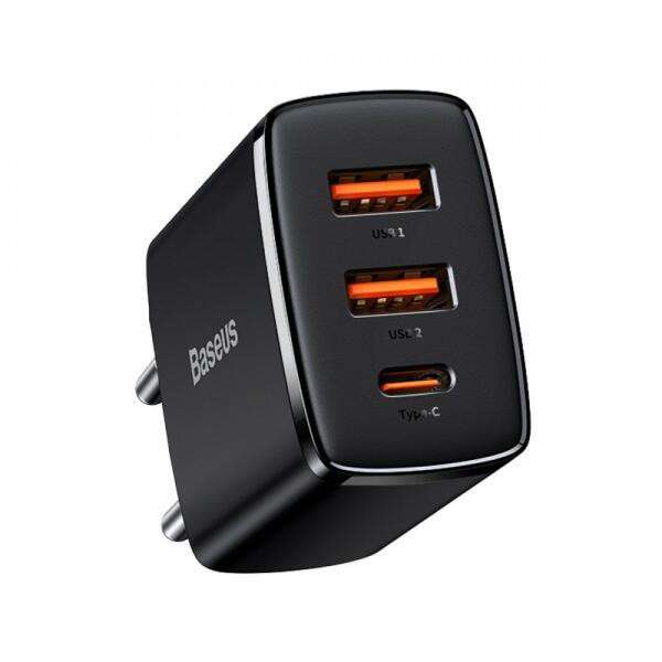 Baseus Compact gyorstöltő 2xUSB USB-C PD 3A 30 W, fekete