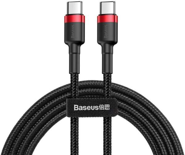 Baseus Cafule USB Type-C/Type-C-típusú PD 2.0 60W 1m töltőkábel, Fekete-Piros
