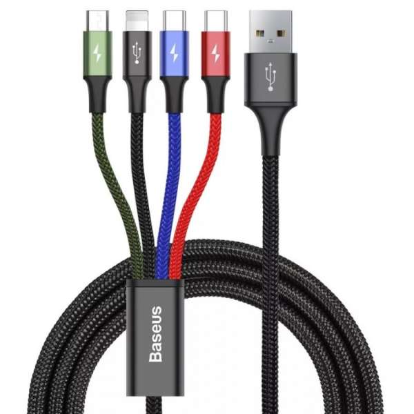 Baseus Rapid Series 4 az 1-ben USB-kábel 2xUSB-C / Lightning / Micro 3,5A 1,2 m, fekete