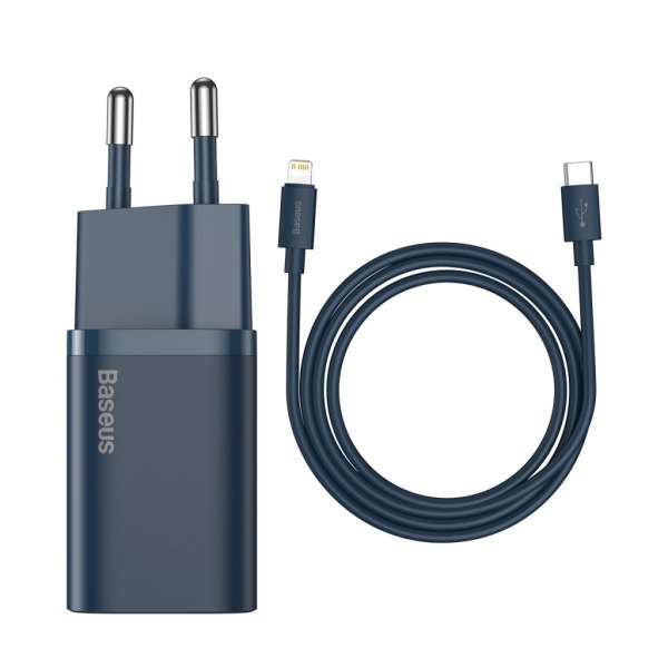 Baseus Super Si Quick Charger 1C 20W fali töltő + USB-C - Lightning kábel 1m, kék