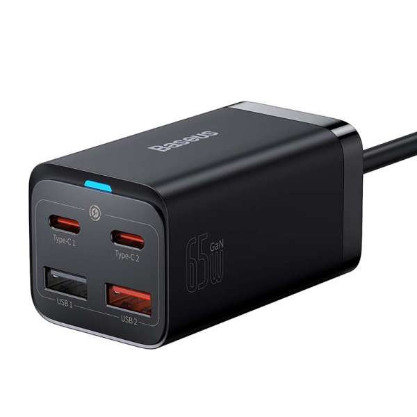 Baseus GaN3 Pro gyorstöltő 2xUSB/2xType-C 65W, fekete