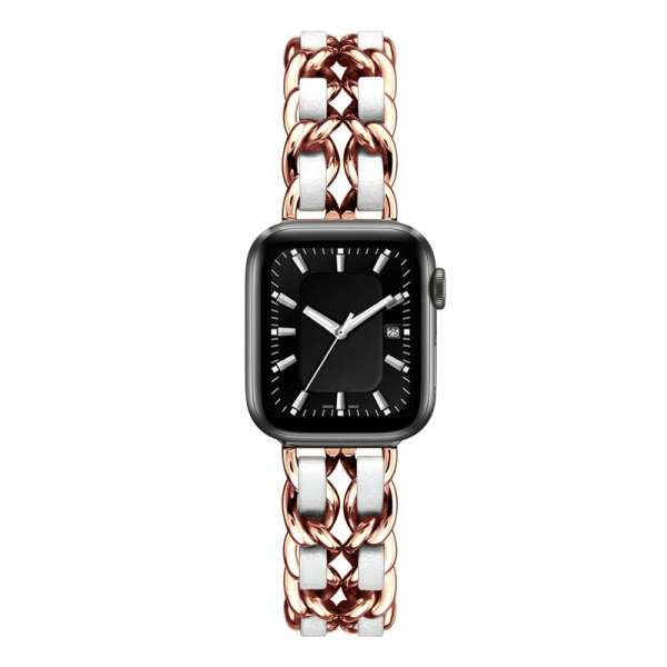 Ladies Rozsdamentes Acél Apple Watch Szíj - Rose Gold - Fehér - 42, 44, 45, 49mm