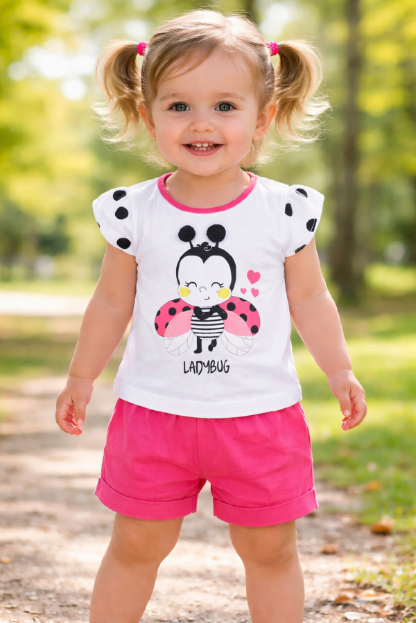 2részes kislány nyári babaruha- Katicabogár, rózsaszín Méret: 68-74