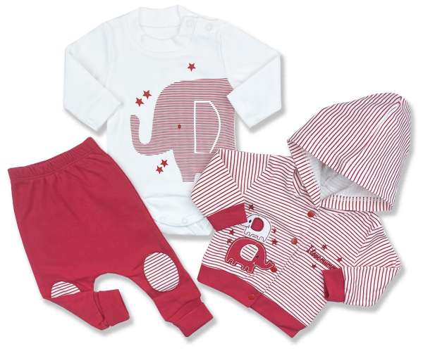 3részes babaruha szett- Elci Elefánt, piros Méret: 56 (0-2hó)