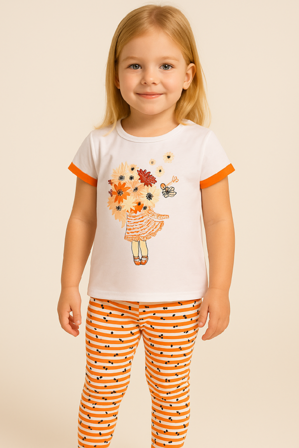 Lányka nyári szett- Kislány virágokkal Méret: 116 (6éves)