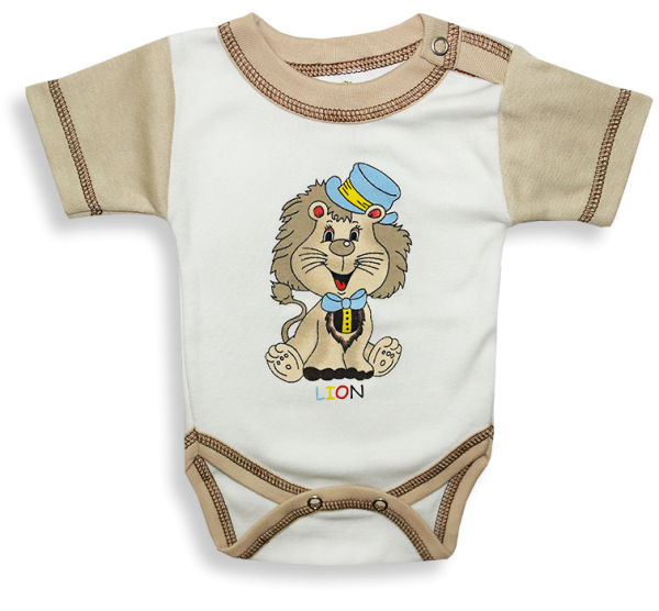 Baba body, rövid ujjú - LION, barna és fehér Méret: 56 (0-2hó)