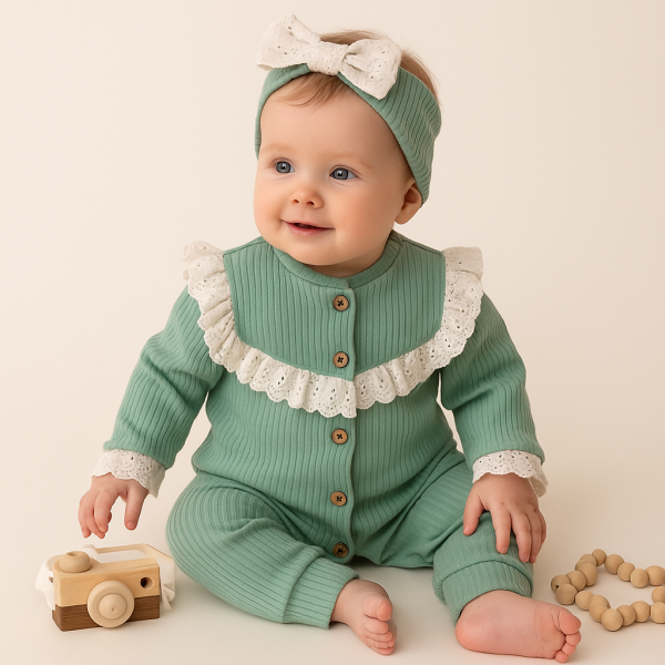 2 részes baba overál - Vintage, mentolszín Méret: 74 (6-9hó)