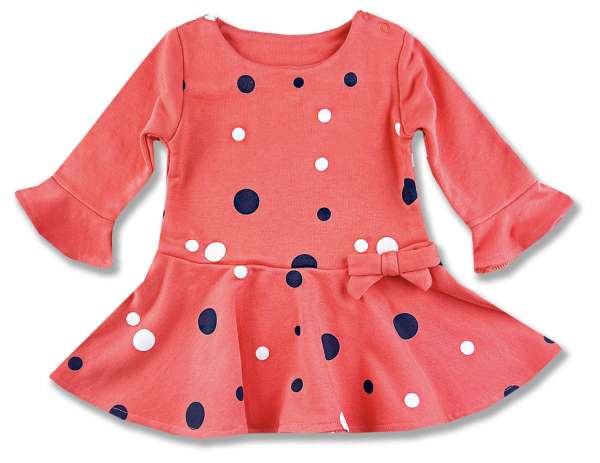 Hosszú ujjú kislány ruha- Pöttyök, lazacszín Méret: 92 (18-24hó)