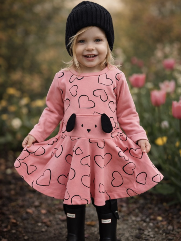 Hosszú ujjú kislány ruha- Kutyus, rózsaszín Méret: 86 (12-18hó)