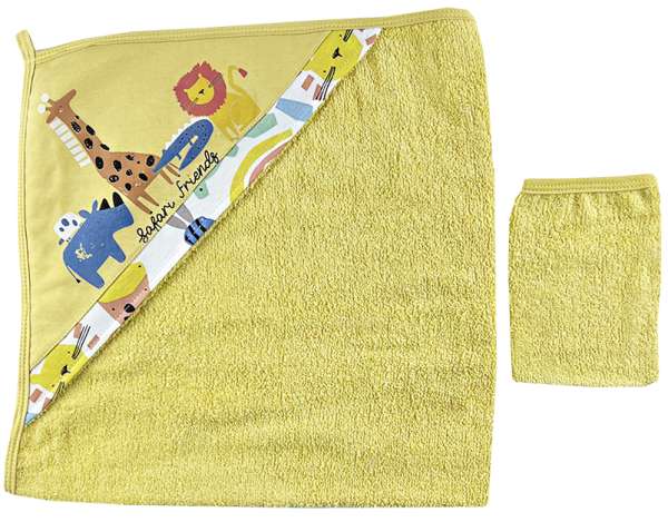 Baba törölköző kapucnival- Safari, mustárszín