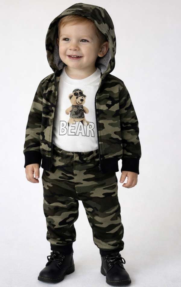 3részes babaruha szett- Maci, terepmintás Méret: 56-62