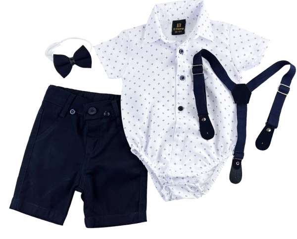 Nyári 4részes elegáns fiús babaruha szett- Divat Méret: 68 (4-6hó)