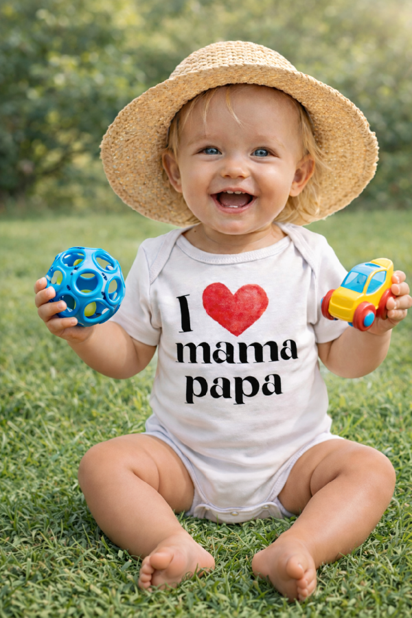 Baba body, rövid ujjú- Szeretem anyucit és apucit Méret: 68 (4-6hó)