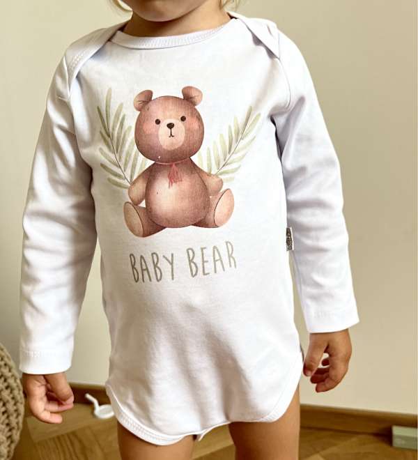 Egyedi baba body, hosszú ujjú- Baba maci Méret: 74 (6-9hó)