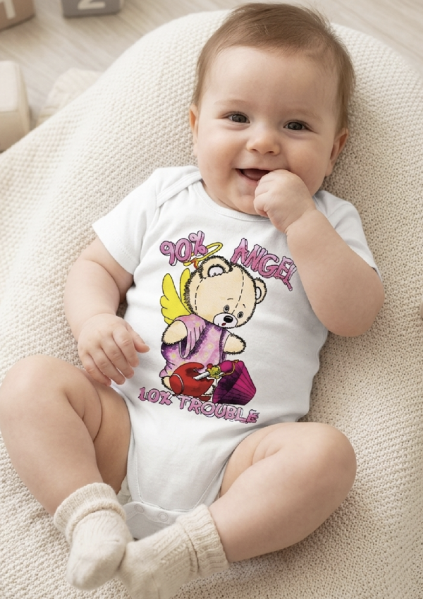 Egyedi baba body, rövid ujjú- 90% angyal, 10% bajban Méret: 62 (2-4hó)