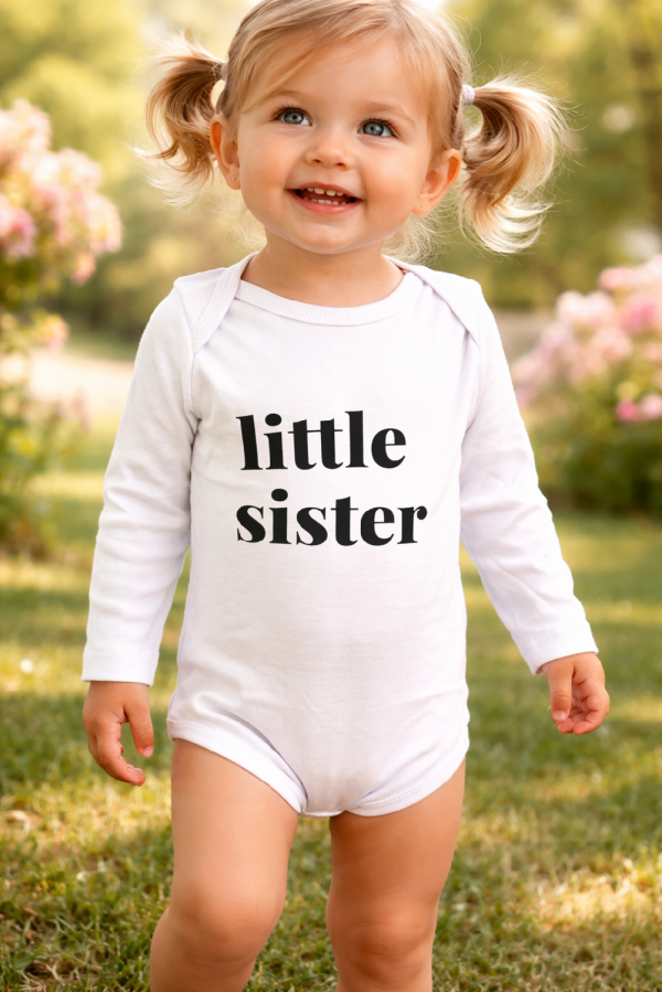 Egyedi baba body, hosszú ujjú- Kistesó (lány) Méret: 74 (6-9hó)