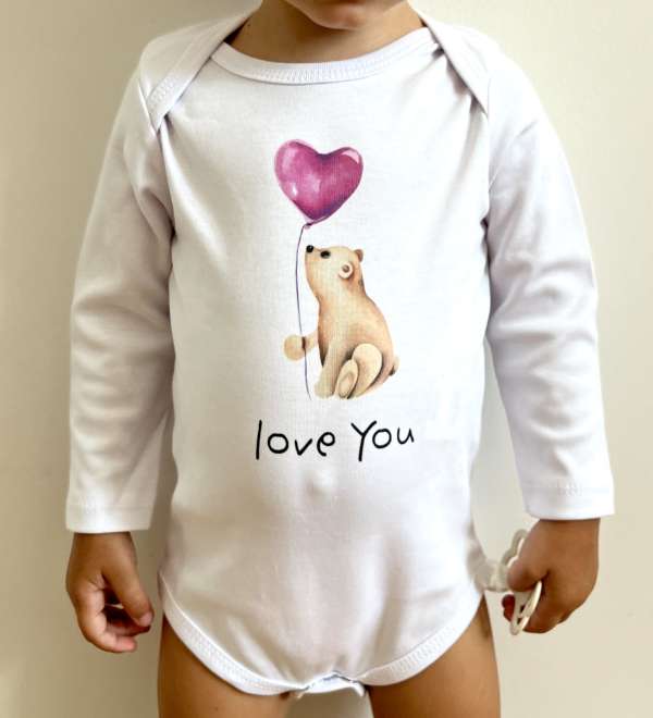 Egyedi baba body, hosszú ujjú- Szeretlek Méret: 68 (4-6hó)