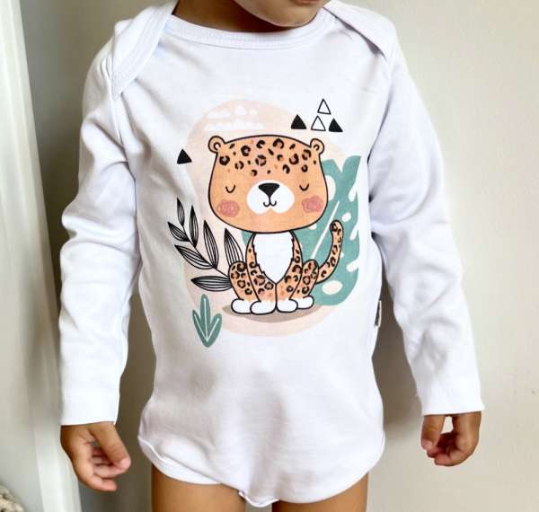 Egyedi baba body, hosszú ujjú- Leopárd a vadonban Méret: 74 (6-9hó)